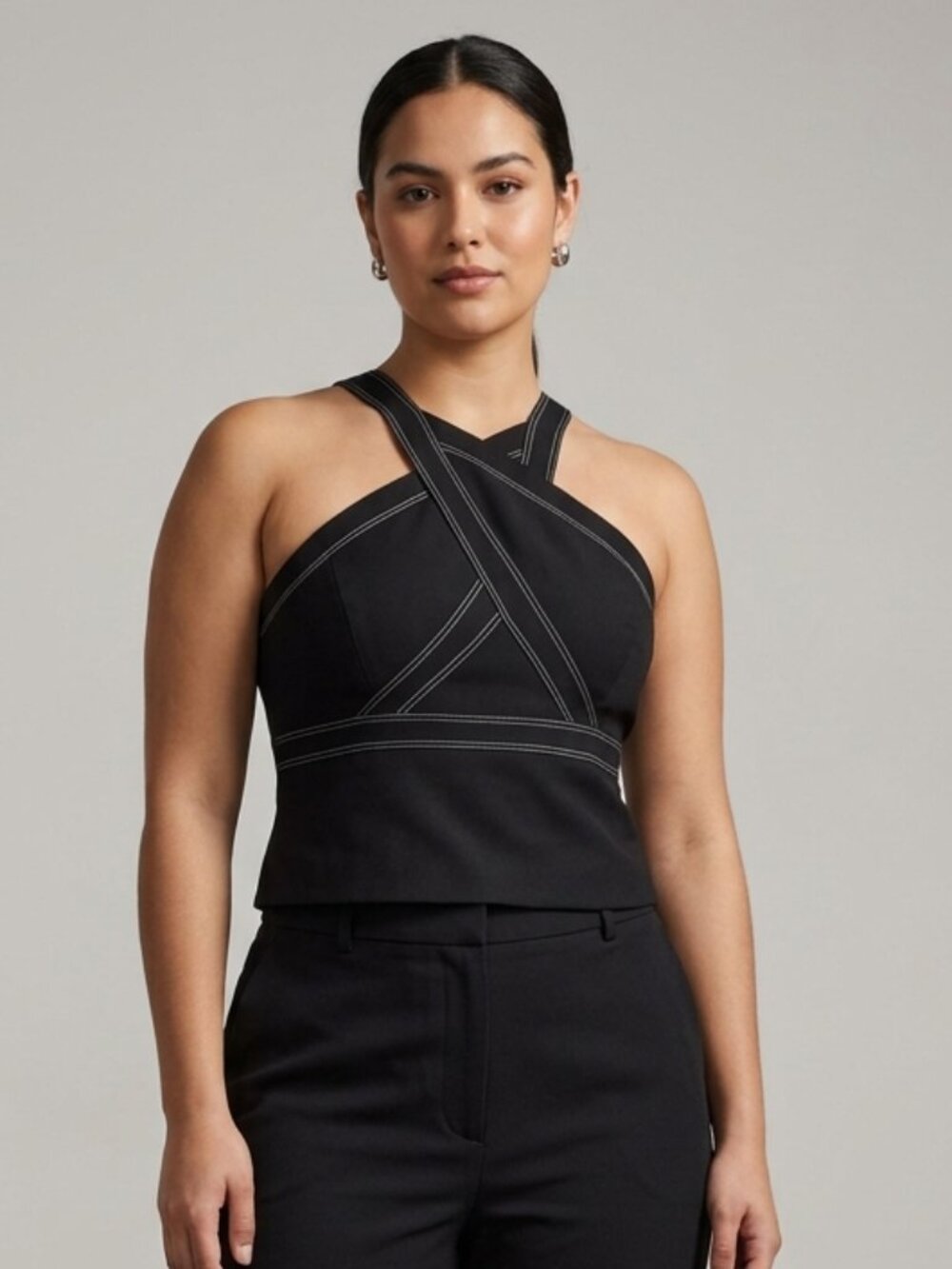 BCBGMaxAzria Black Cross Front Zip Back Top